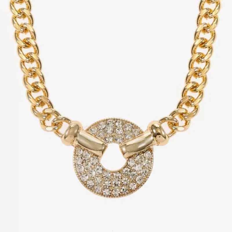 Monet Jewelry Gold Tone Pave Womens Glass 17 Inch Pendant Necklace