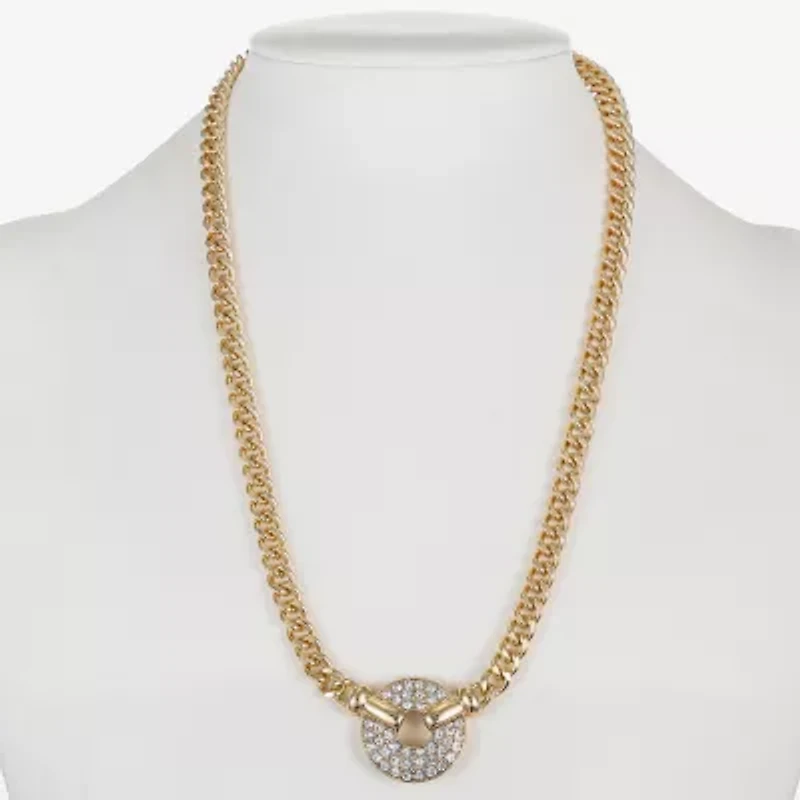Monet Jewelry Gold Tone Pave Womens Glass 17 Inch Pendant Necklace