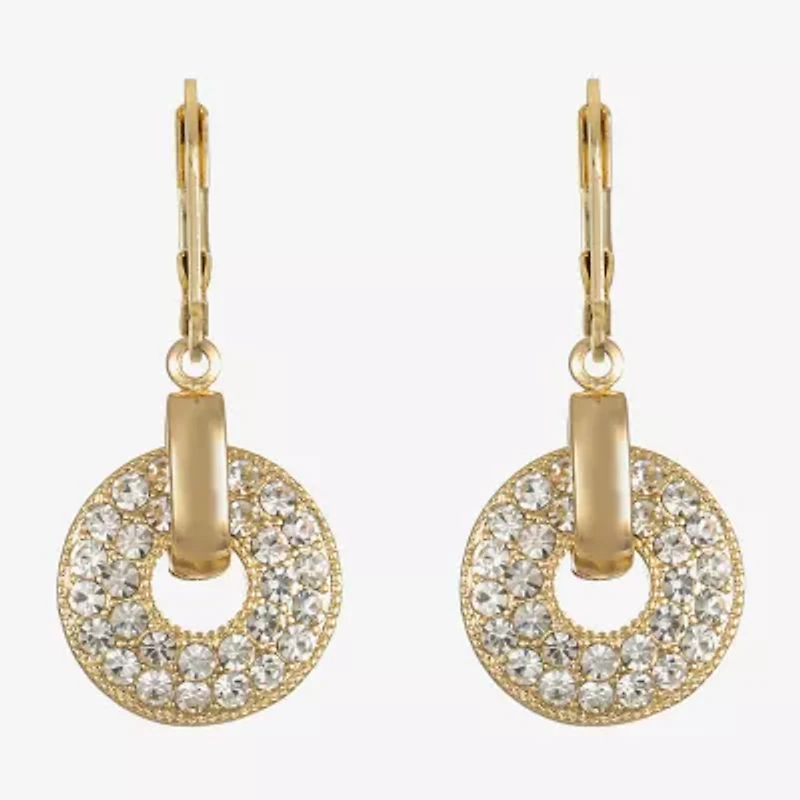 Monet Jewelry Gold Tone Pave Disc Womens Glass Circle Drop Earrings