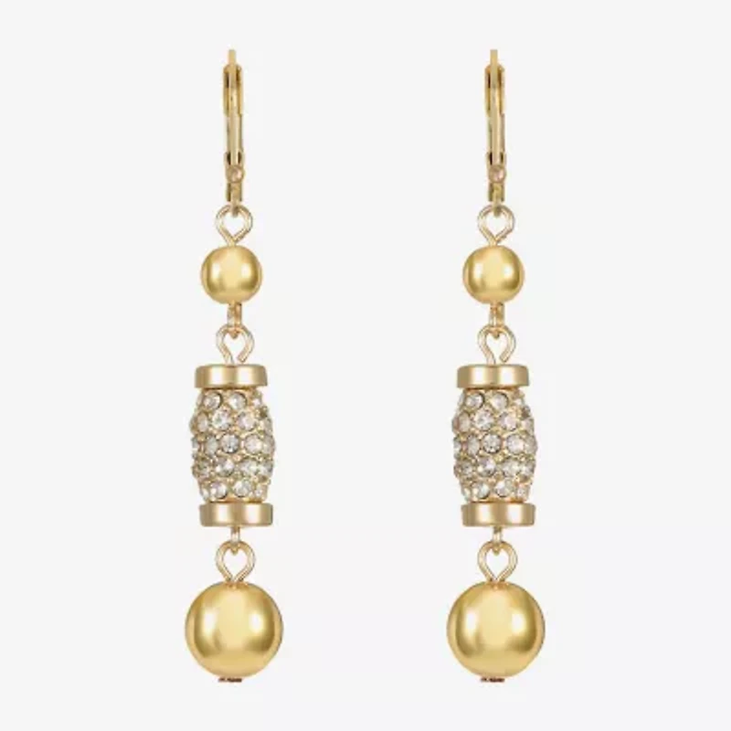 Monet Jewelry Gold Tone Pave Bead Womens Glass Drop Earrings