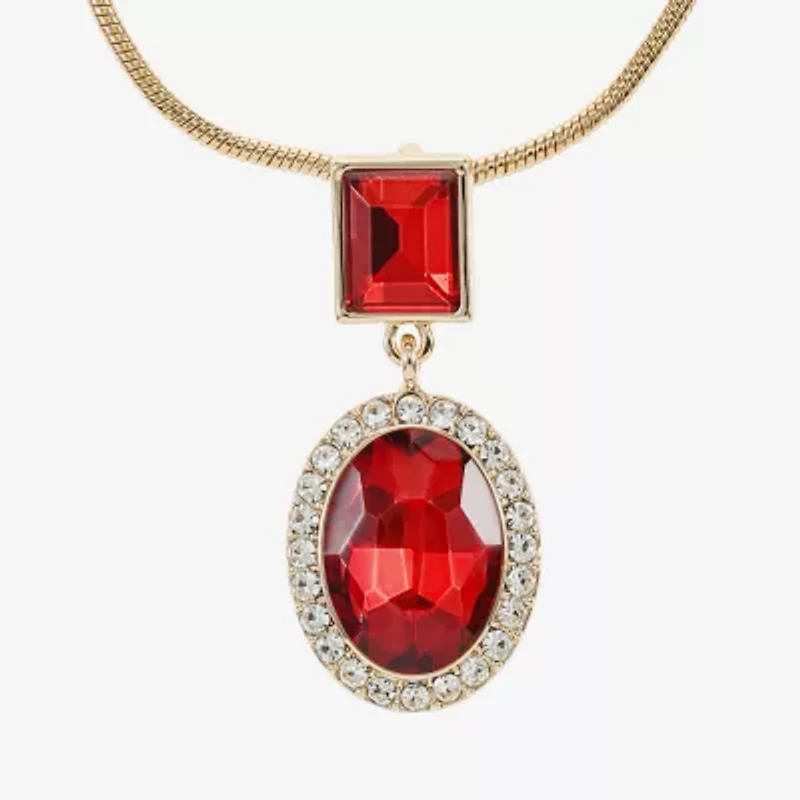 Monet Jewelry Halo Womens Glass Oval 17 Inch Pendant Necklace