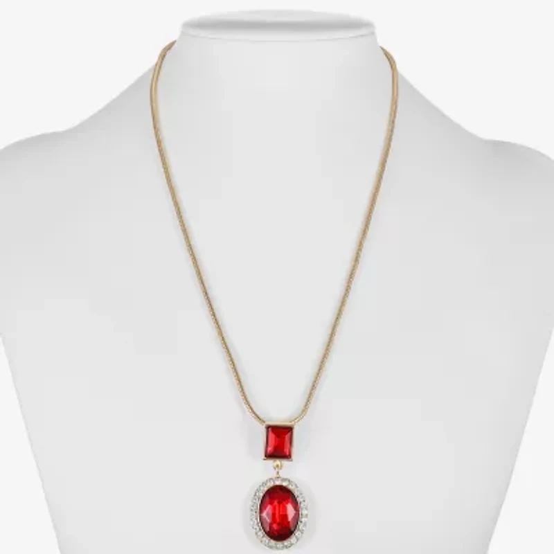Monet Jewelry Halo Womens Glass Oval 17 Inch Pendant Necklace