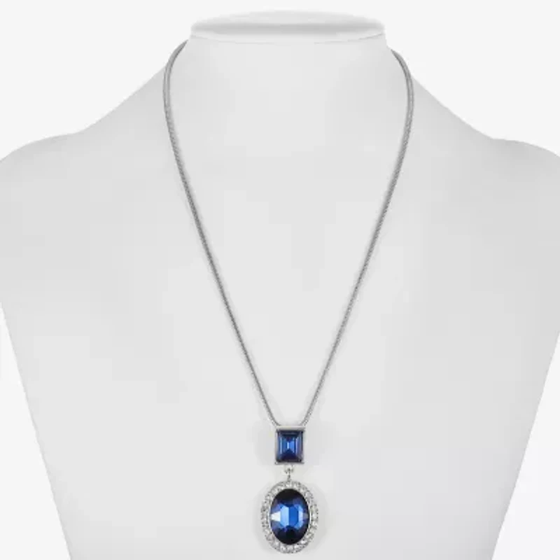 Monet Jewelry Halo Womens Glass Oval 17 Inch Pendant Necklace