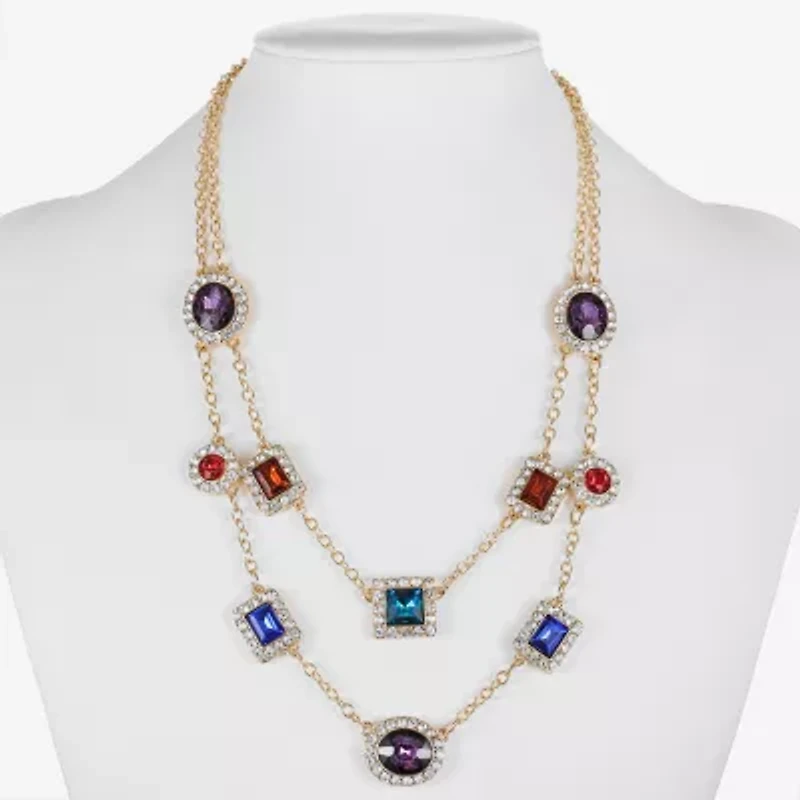 Monet Jewelry Halo Womens Multi Color Glass 19 Inch Strand Necklace