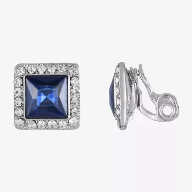 Monet Jewelry Halo Womens Blue Glass Square Clip On Earrings