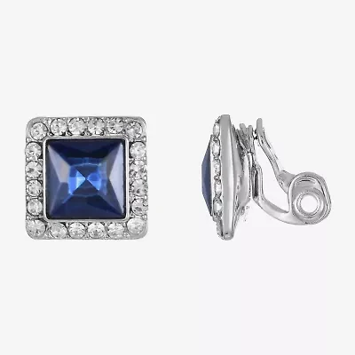 Monet Jewelry Halo Womens Blue Glass Square Clip On Earrings