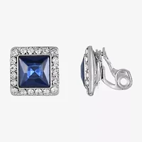 Monet Jewelry Halo Womens Blue Glass Square Clip On Earrings