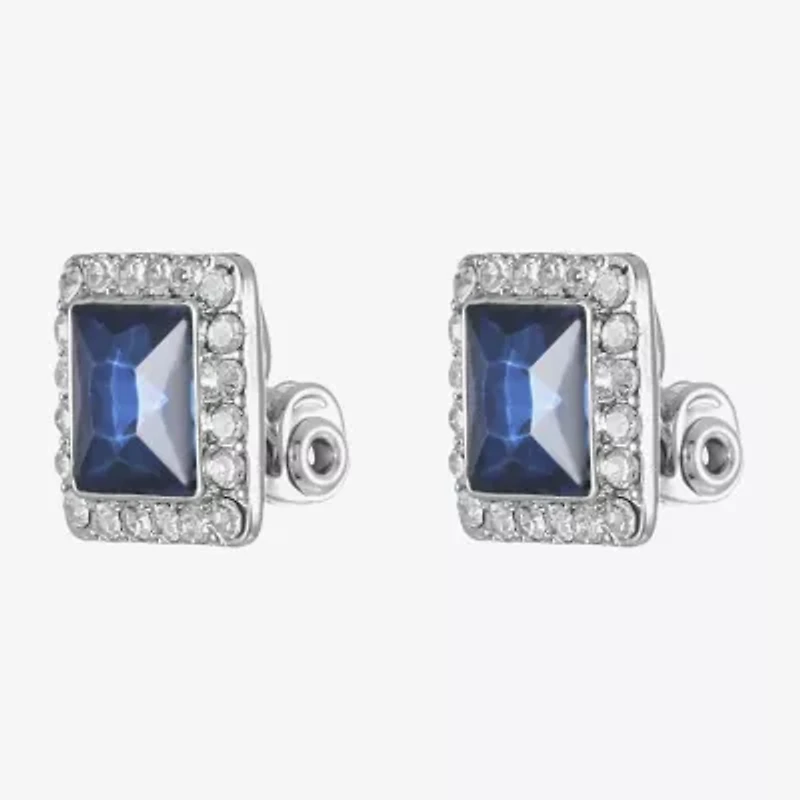 Monet Jewelry Halo Womens Blue Glass Square Clip On Earrings