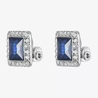 Monet Jewelry Halo Womens Blue Glass Square Clip On Earrings