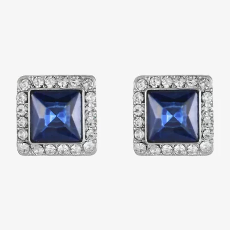 Monet Jewelry Halo Womens Blue Glass Square Clip On Earrings