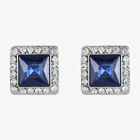 Monet Jewelry Halo Womens Blue Glass Square Clip On Earrings
