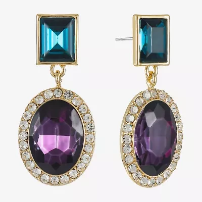 Monet Jewelry Halo Womens Glass Oval Hypoallergenic Drop Earrings