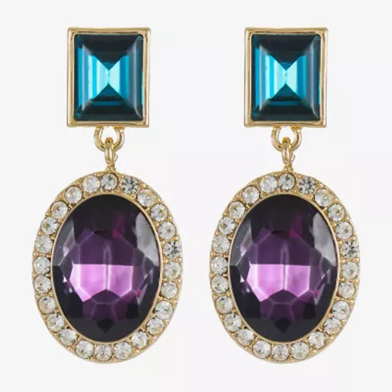 Monet Jewelry Halo Womens Glass Oval Hypoallergenic Drop Earrings