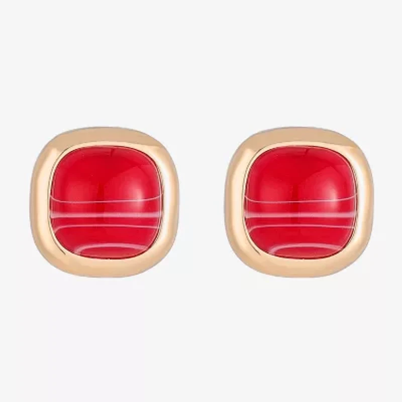 Monet Jewelry Gold Tone Red 19mm Cushion Stud Earrings