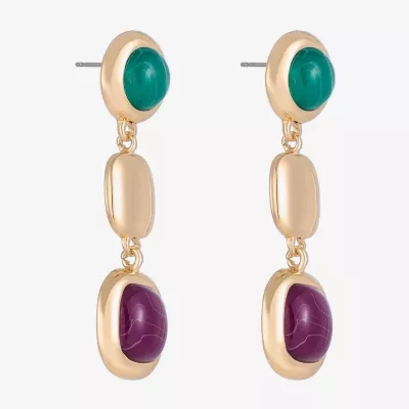 Monet Jewelry Gold Tone Womens Multi Color Round Cushion Hypoallergenic Drop Earrings
