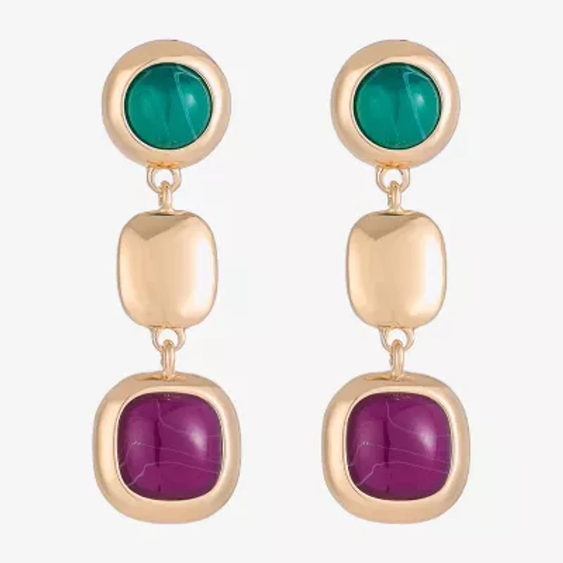 Monet Jewelry Gold Tone Womens Multi Color Round Cushion Hypoallergenic Drop Earrings
