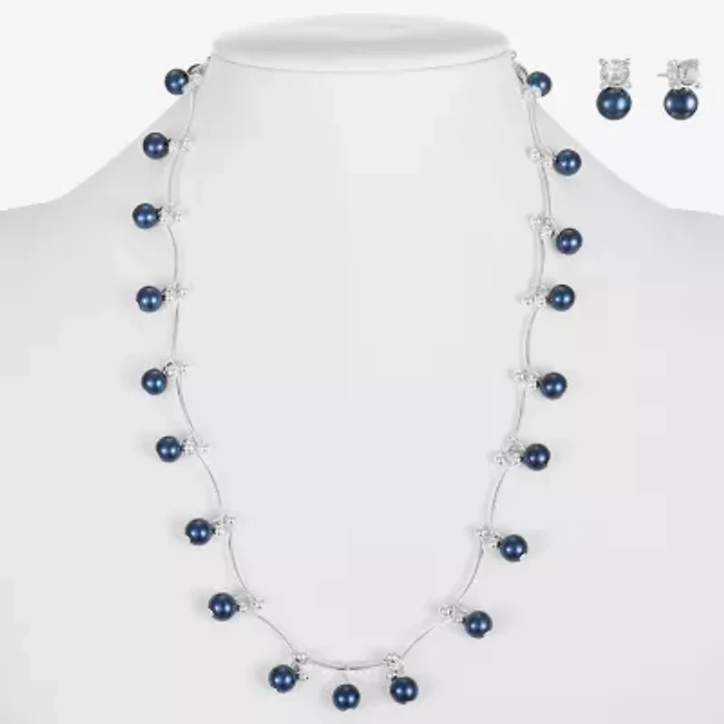 Monet Jewelry Timeless Collar Necklace And Stud Earring Womens Simulated Pearl Round 2-pc. Jewelry Set