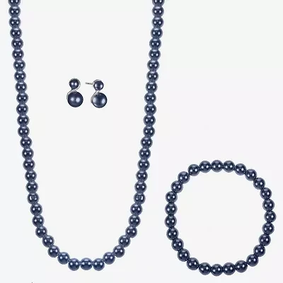 Monet Jewelry Timeless Collar Necklace And Stud Earring Womens Simulated Pearl Round 3-pc. Jewelry Set