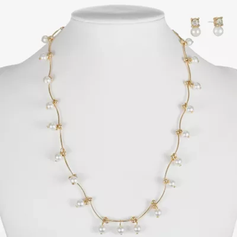 Monet Jewelry Timeless Gold Tone Womens Glass Simulated Pearl 2-pc. Jewelry Set