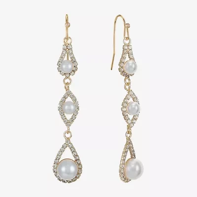 Monet Jewelry Timeless Gold Tone Womens Glass Simulated Pearl Drop Earrings