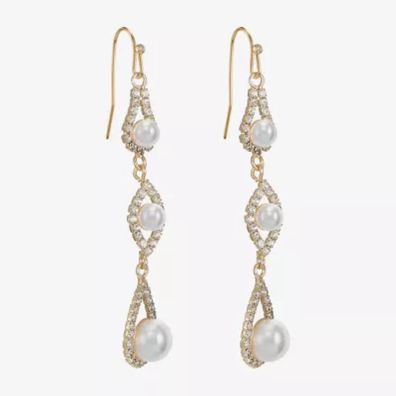 Monet Jewelry Timeless Gold Tone Womens Glass Simulated Pearl Drop Earrings