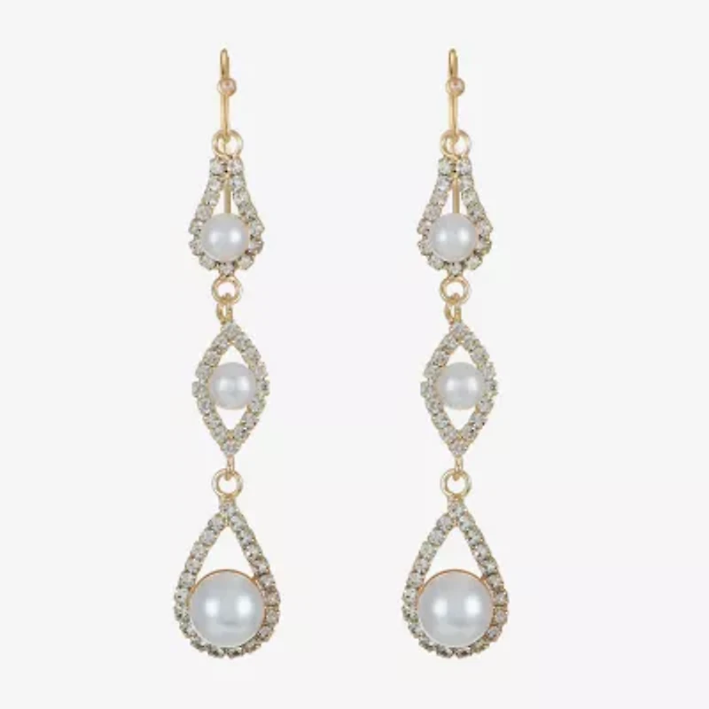 Monet Jewelry Timeless Gold Tone Womens Glass Simulated Pearl Drop Earrings