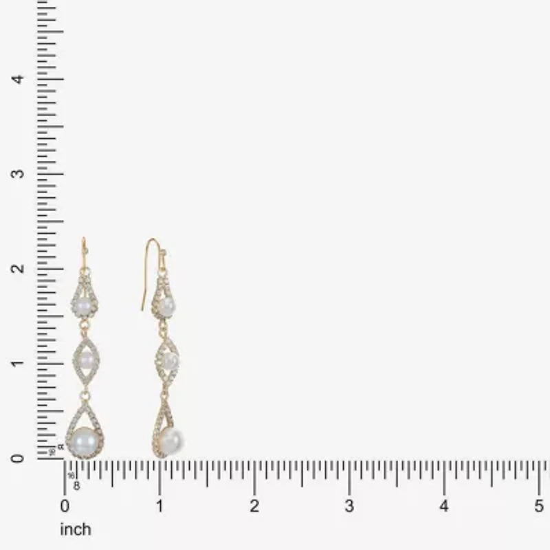Monet Jewelry Timeless Gold Tone Womens Glass Simulated Pearl Drop Earrings