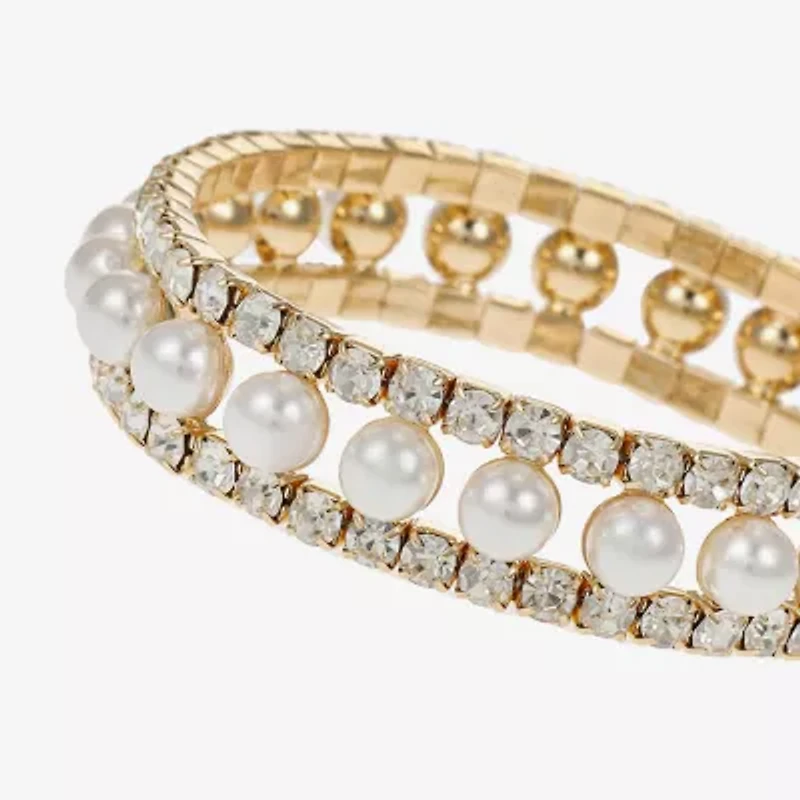 Monet Jewelry Timeless Gold Tone Womens Glass Simulated Pearl Stretch Bracelet