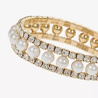 Monet Jewelry Timeless Gold Tone Womens Glass Simulated Pearl Stretch Bracelet