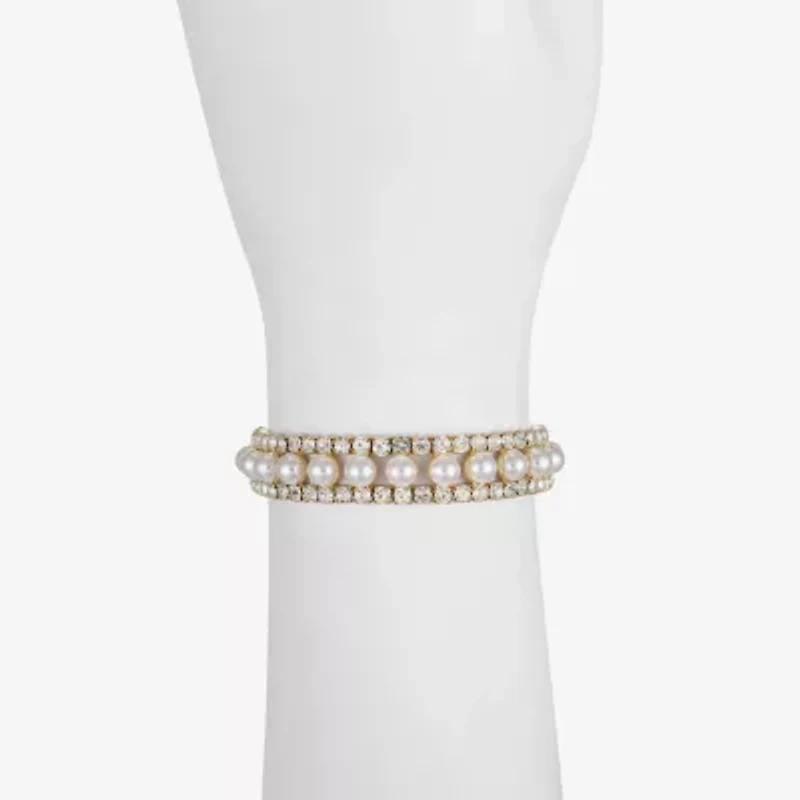 Monet Jewelry Timeless Gold Tone Womens Glass Simulated Pearl Stretch Bracelet