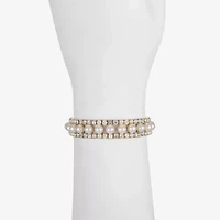 Monet Jewelry Timeless Gold Tone Womens Glass Simulated Pearl Stretch Bracelet