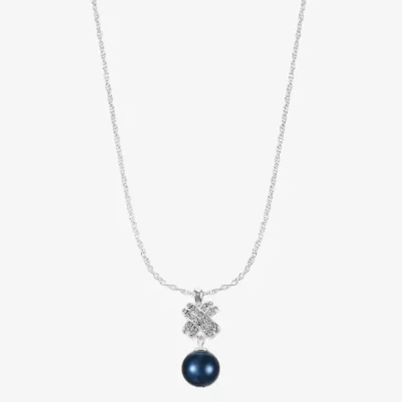 Monet Jewelry Timeless Silver Tone & Navy Womens Glass Simulated Pearl 17 Inch Pendant Necklace