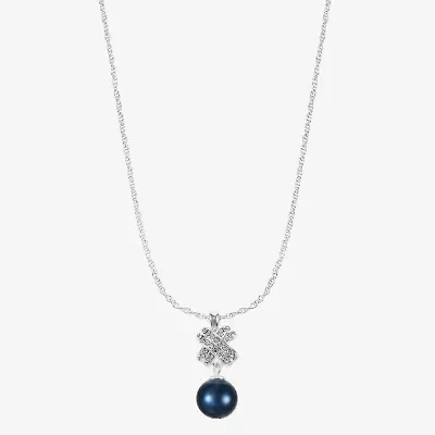 Monet Jewelry Timeless Silver Tone & Navy Womens Glass Simulated Pearl 17 Inch Pendant Necklace