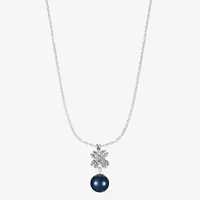 Monet Jewelry Timeless Silver Tone & Navy Womens Glass Simulated Pearl 17 Inch Pendant Necklace