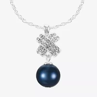 Monet Jewelry Timeless Silver Tone & Navy Womens Glass Simulated Pearl 17 Inch Pendant Necklace