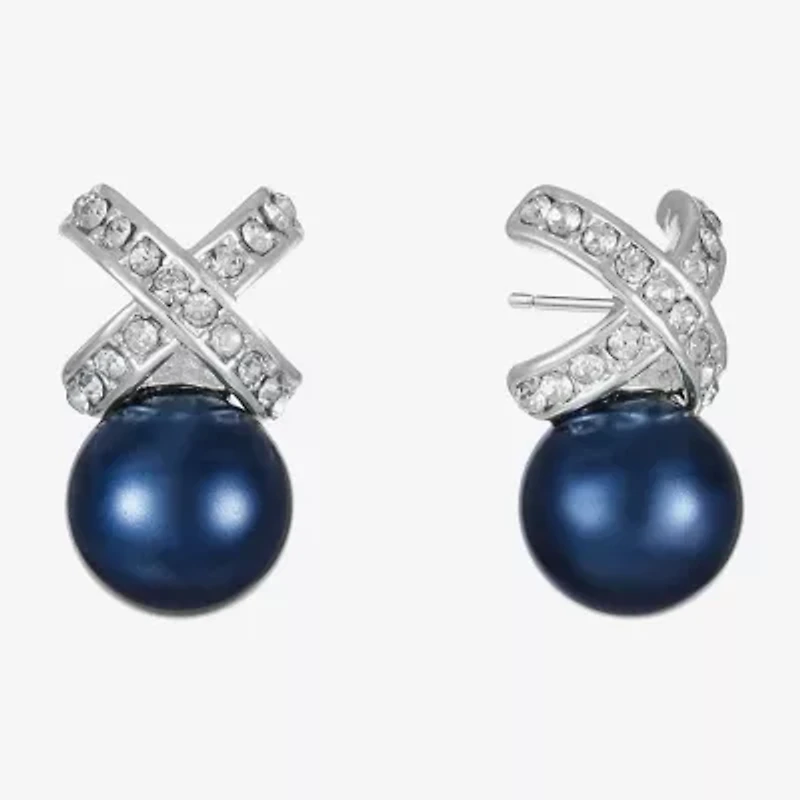 Monet Jewelry Timeless Silver Tone & Navy Glass Simulated Pearl 19.2mm Knot Stud Earrings