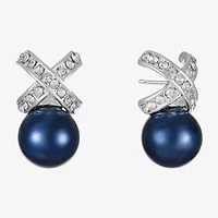 Monet Jewelry Timeless Silver Tone & Navy Glass Simulated Pearl 19.2mm Knot Stud Earrings