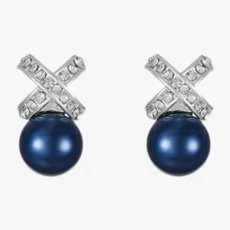 Monet Jewelry Timeless Silver Tone & Navy Glass Simulated Pearl 19.2mm Knot Stud Earrings