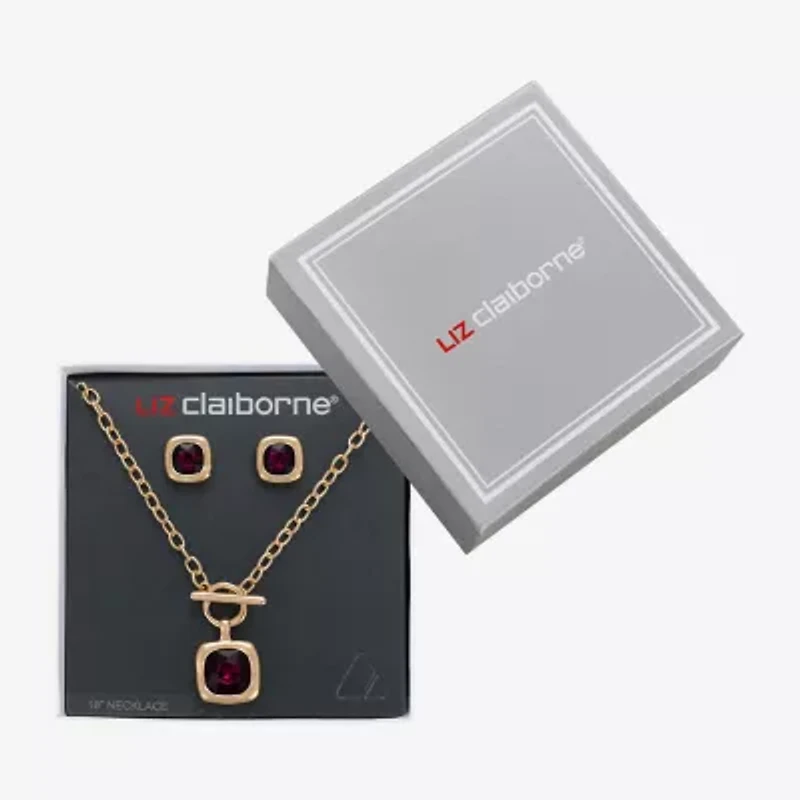 Liz Claiborne Pendant Toggle Necklace & Stud Earring Womens Glass 2-pc. Jewelry Set