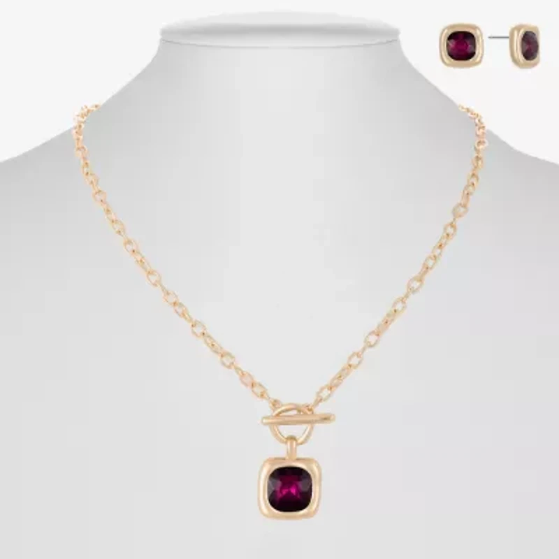 Liz Claiborne Pendant Toggle Necklace & Stud Earring Womens Glass 2-pc. Jewelry Set
