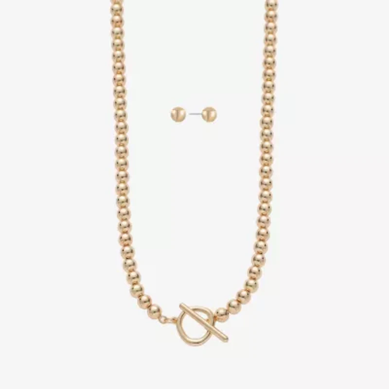Liz Claiborne Beaded Toggle Necklace & Stud Earring Womens 2-pc. Jewelry Set