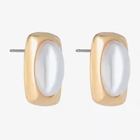 Liz Claiborne Gold Tone Simulated Pearl 18mm Rectangular Stud Earrings