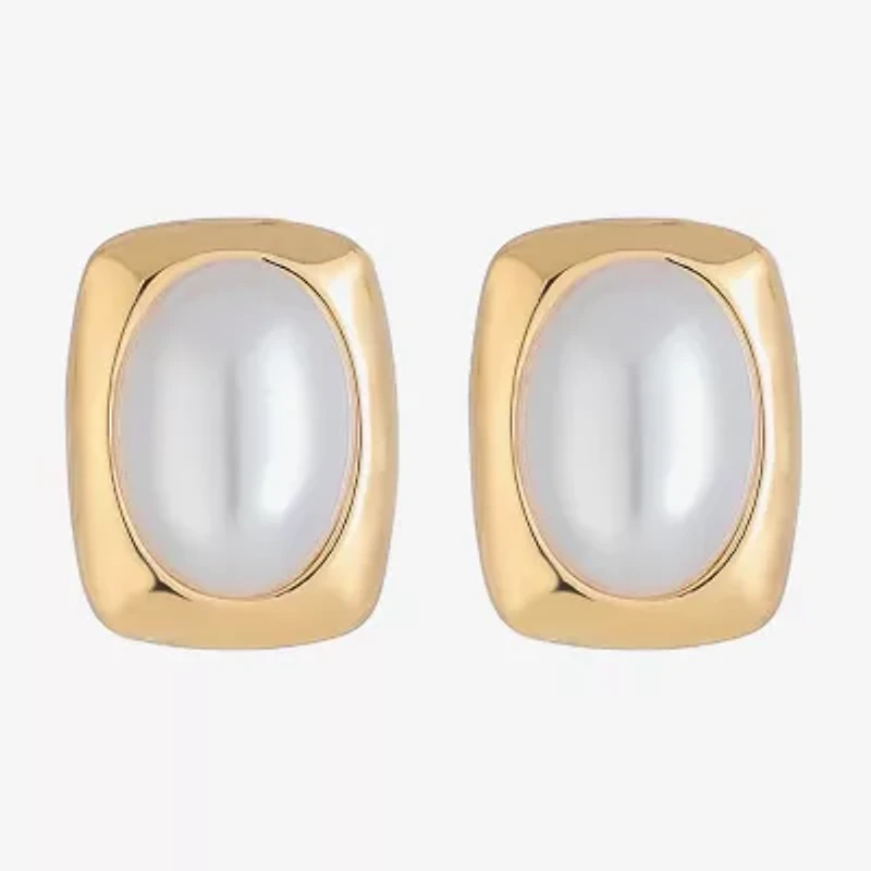 Liz Claiborne Gold Tone Simulated Pearl 18mm Rectangular Stud Earrings