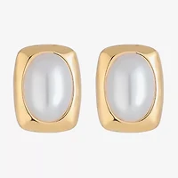 Liz Claiborne Gold Tone Simulated Pearl 18mm Rectangular Stud Earrings