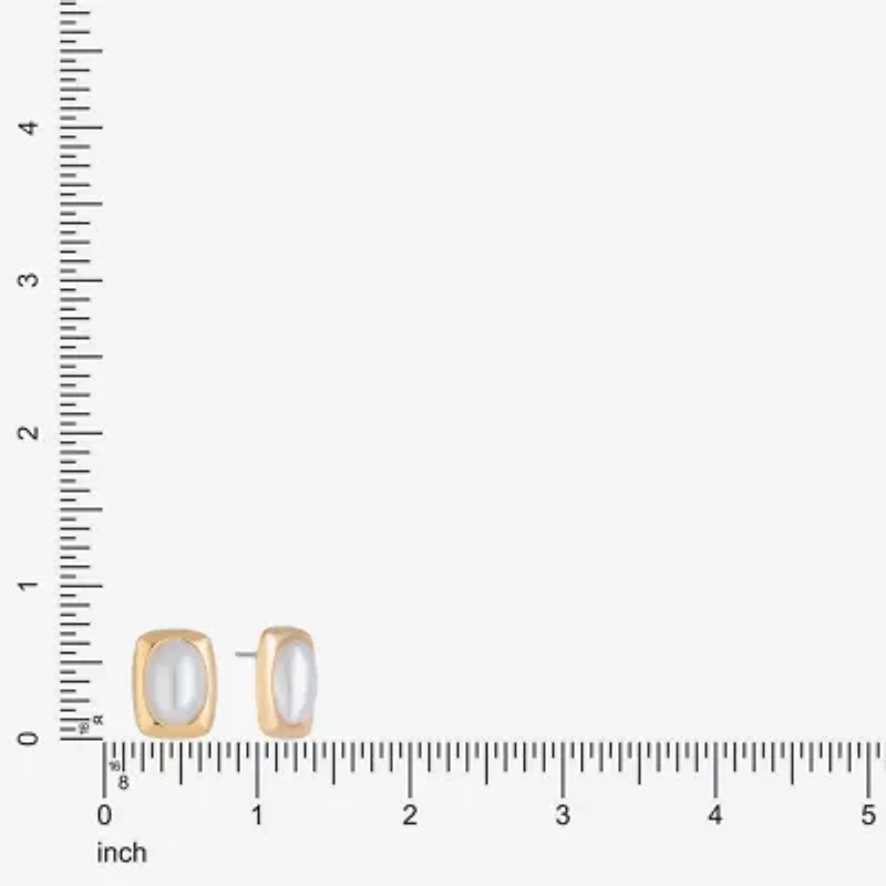 Liz Claiborne Gold Tone Simulated Pearl 18mm Rectangular Stud Earrings
