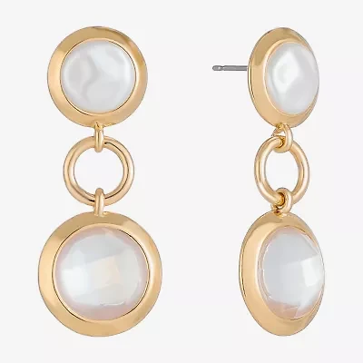Liz Claiborne Gold Tone Double Womens Simulated Pearl Hypoallergenic Drop Earrings