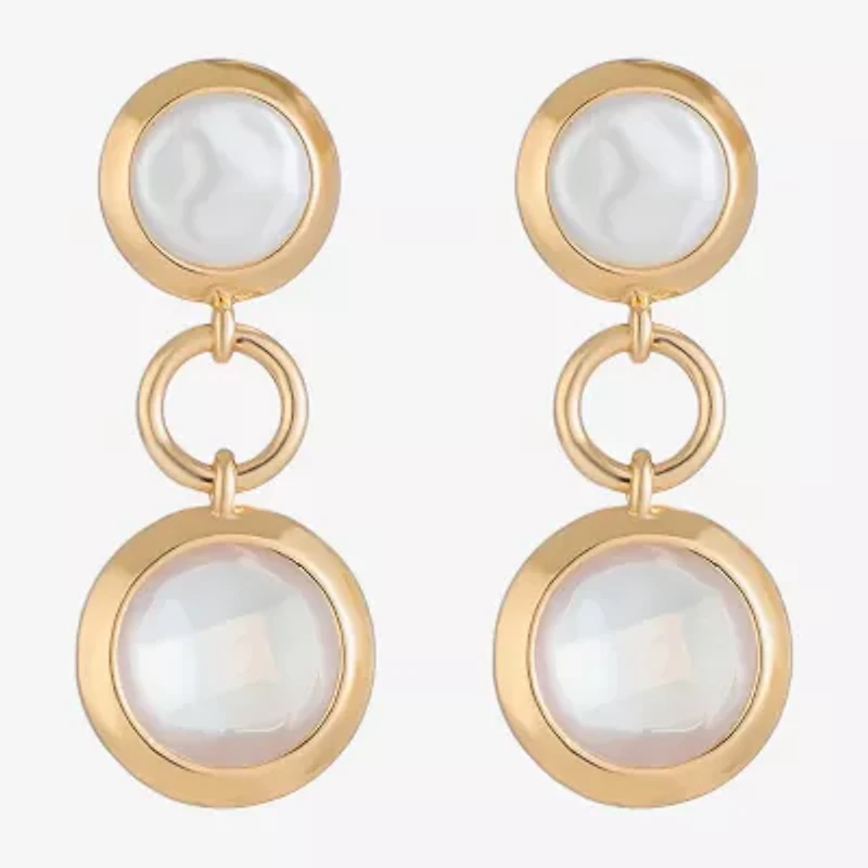 Liz Claiborne Gold Tone Double Womens Simulated Pearl Hypoallergenic Drop Earrings