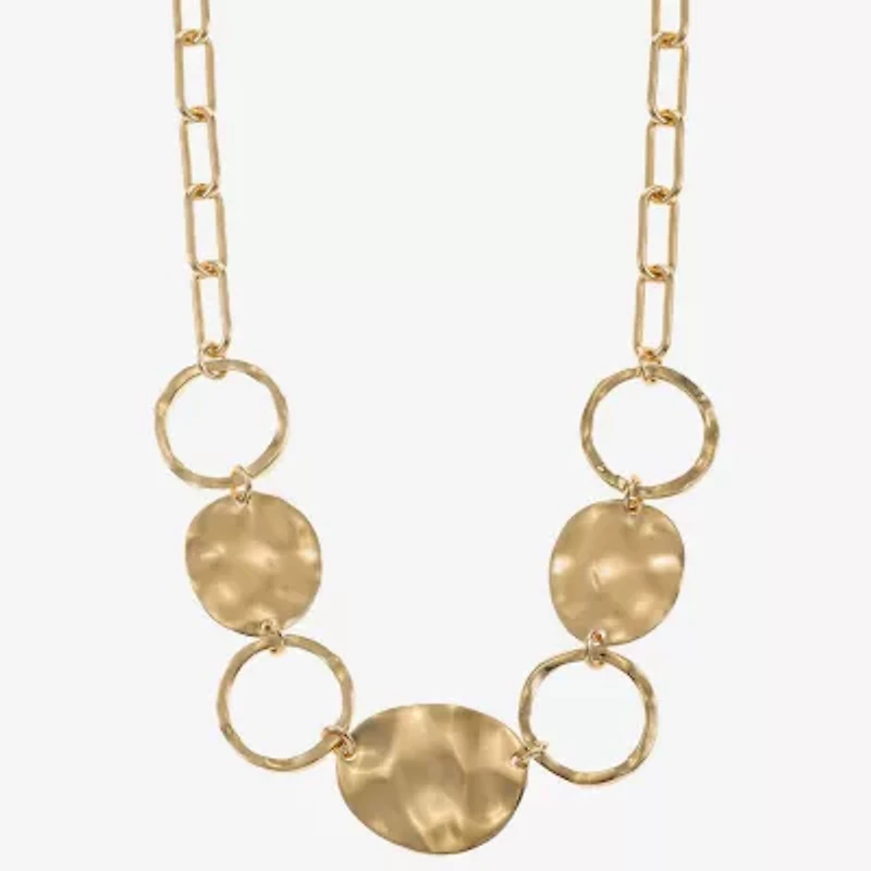 Liz Claiborne Gold Tone Hammered Frontal Womens 17 Inch Collar Necklace