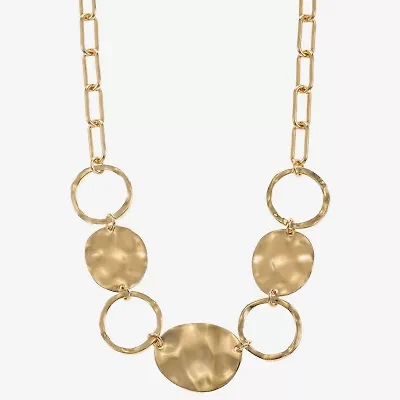 Liz Claiborne Gold Tone Hammered Frontal Womens 17 Inch Collar Necklace