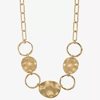Liz Claiborne Gold Tone Hammered Frontal Womens 17 Inch Collar Necklace